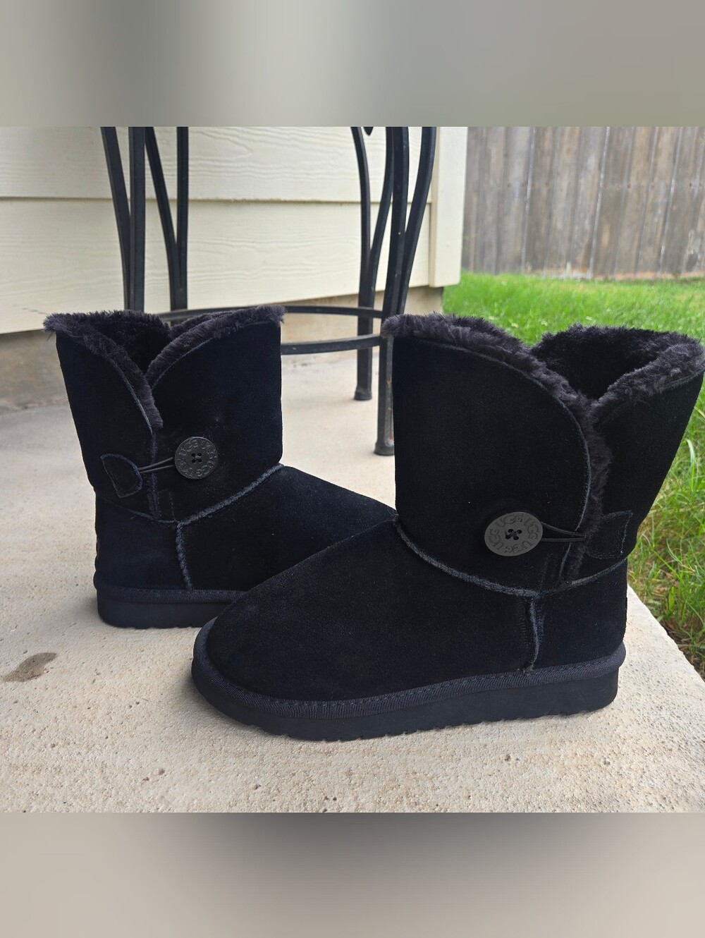 UGG Black Suede Button-Accent Shearling Boots New No Box